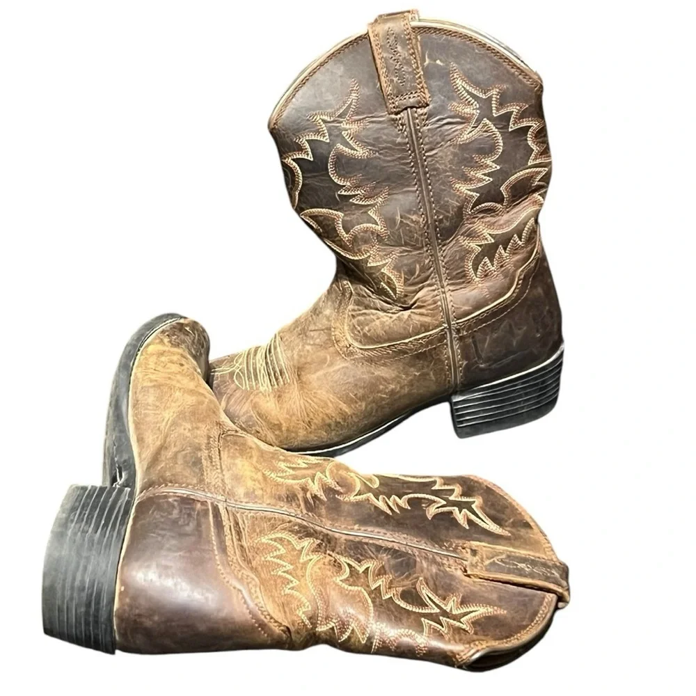 Ariat Heritage Cowboy Boots Kids Size 4 Brown Leather Western Pull On